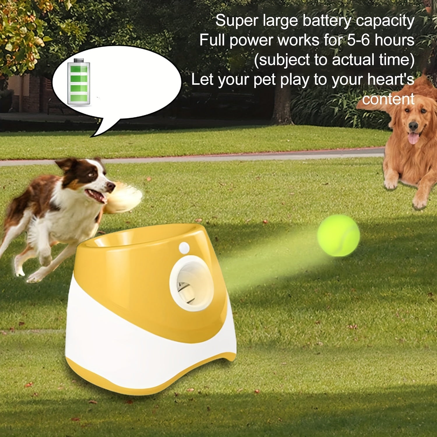 Ball Launcher for Dogs Automatic Dog Ball Launcher with 5 Tennis Ball Interactive Dog Toys Pet Ball Indoor Outdoor Thrower Machine Yellow Automatic Tennis Ball