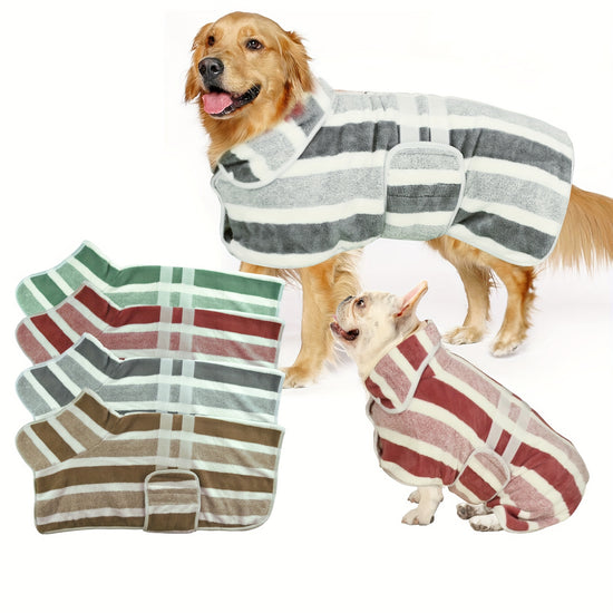 QuickDry Striped Dog Bathrobe Towel  Super Absorbent Adjustable Polyester Dog Drying Robe  Perfect for Bathing Wet Walks and Swimming