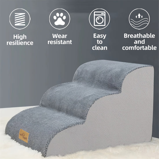 1pc 3Step Dog Stair Ramp Slope Dog Step Stable Thick Foam Stair For High Bed Sofa Couch Place Removable Cover